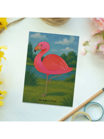Mr. & Mrs. Panda Postkarte Flamingo Classic Design ohne Spruch in Weiß