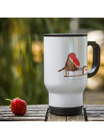 Mr. & Mrs. Panda Edelstahl-Thermobecher Rotkehlchen Schlitten oh... in Weiß