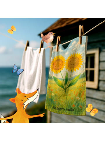Mr. & Mrs. Panda Handtuch Blume Sonnenblume Design ohne Spruch in Weiß