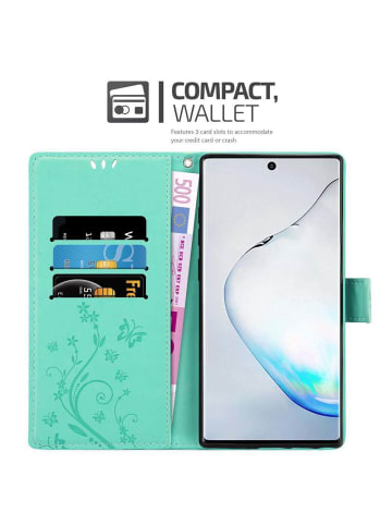 cadorabo Hülle für Samsung Galaxy NOTE 10 Blumen Design in FLORAL TÜRKIS