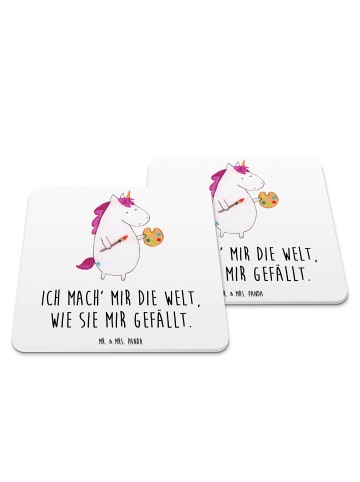 Mr. & Mrs. Panda Tassenuntersetzer Einhorn Künstler mit Spruch in Weiß