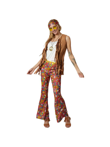 tectake Damenkostüm Hippie Weste und Hose Klassischer Hippie-Look: Braune Weste und Hose