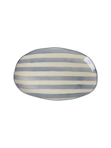 Keramik Servierplatte in Creme mit blauen Streifen in blau