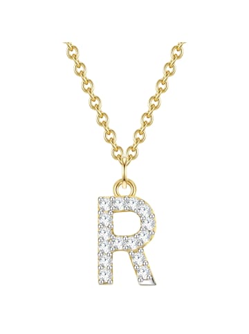 Halskette Buchstabe R aus Sterling Silber mit Zirkonia in gelbgold