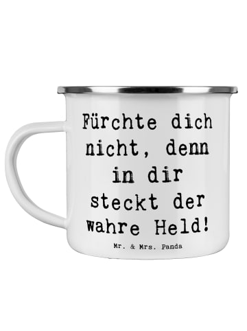 Mr. & Mrs. Panda Emailletasse Spruch Ängste vor Monstern besiege... in Weiß