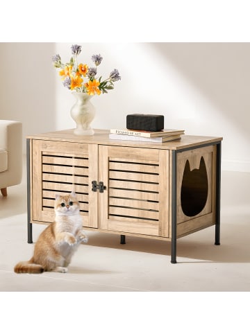 relaxdays Katzenschrank in Hellbraun/ Schwarz - (B)80 x (H)50,5 x (T)45 cm