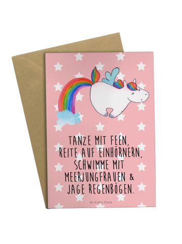 Mr. & Mrs. Panda Grußkarte Einhorn Pegasus mit Spruch in Rot Pastell