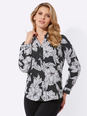 Sieh an! Langarmbluse in schwarz-ecru-bedruckt