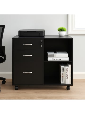 relaxdays Rollcontainer in Schwarz - (B)80 x (H)66 x (T)40 cm