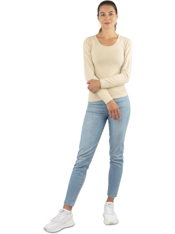 Janice 3 x Damen Langarmshirt Nimes in Beige/Schwarz/Weiß