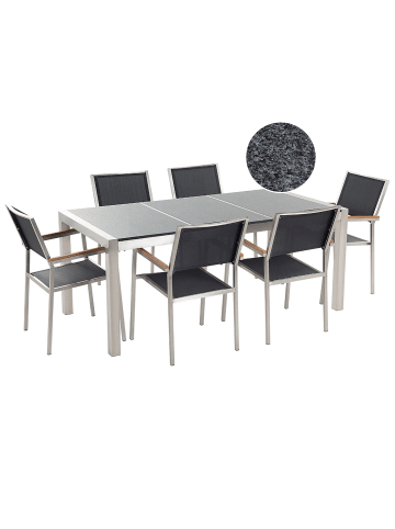 Beliani 7-tlg Gartentisch Set GROSSETO in Grau/Schwarz/Silber