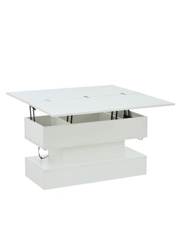 ABRIHOME Anhebbarer Couchtisch mit USB-C&USB-Ladebuchse und LED in Weiß, 100*50*51.5cm