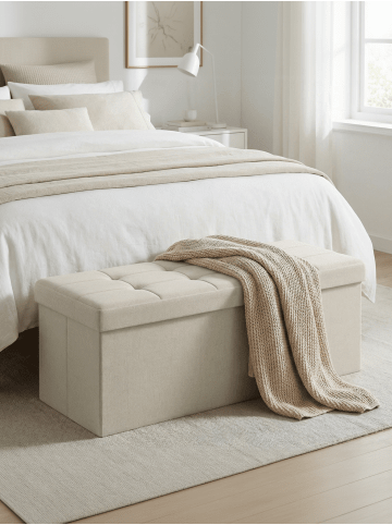 SONGMICS Sitzbank Minota in Creme - (B)110 x (H)38 x (T)38 cm