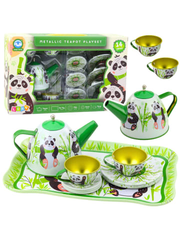 Wisam Teeservice Metallkrug Tasse Teller Panda Grün 14-tlg