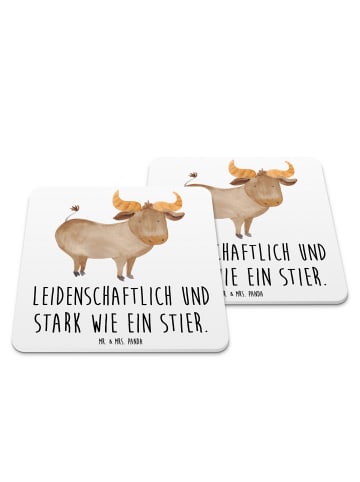 Mr. & Mrs. Panda Flaschenuntersetzer Sternzeichen Stier mit Spruch in Weiß