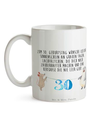 Mr. & Mrs. Panda Kaffeetasse 30. Geburtstag Maus Pinguin mit Spruch in Weiß