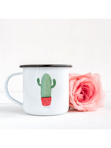 Mr. & Mrs. Panda XL Emaille Tasse Kaktus Wut ohne Spruch in Weiß