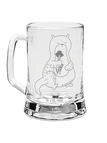 Mr. & Mrs. Panda Gravur Bierkrug Otter Blumenstrauß ohne Spruch in Transparent