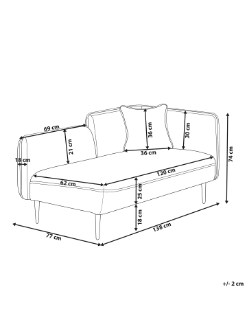 Beliani Chaiselongue CHEVANNES in Rot/Schwarz - (W) 138 x (H) 74 x (L) 77 cm