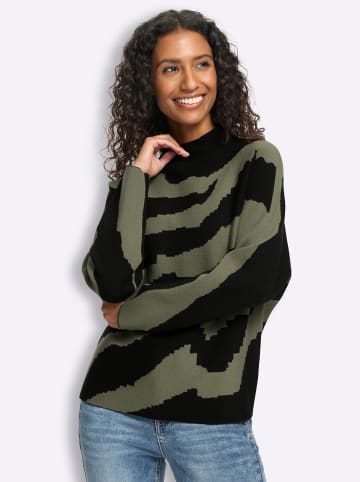 Heine Pullover in khaki-schwarz-gemustert