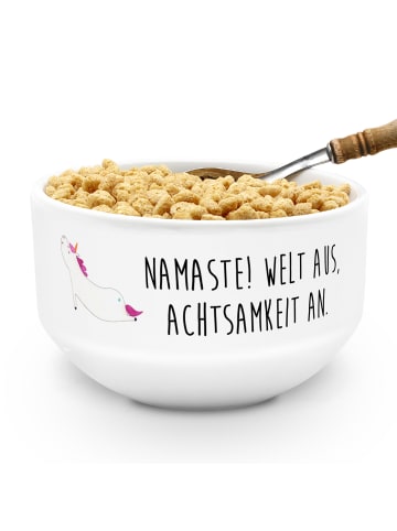 Mr. & Mrs. Panda Obstschale Einhorn Yoga mit Spruch in Weiß