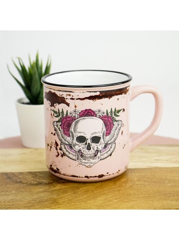 Geda Labels Tasse Lady Skull Emaille-Optik in Rosa - 400 ml