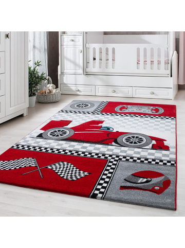 KADIMA DESIGN Kinderteppich Waschbar Autos LAGO Strapazierfähig OEKO-TEX Kinderzimmer in Rot