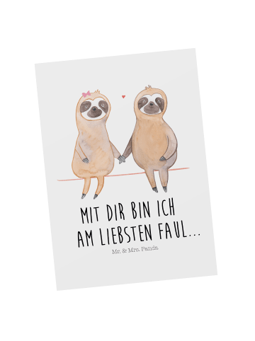 Mr. & Mrs. Panda Postkarte Faultier Pärchen mit Spruch in Weiß