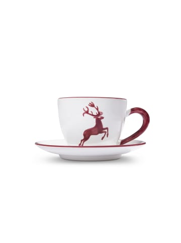 Gmundner Keramik Hirsch Teetasse Maxima mit Untertasse in Weiß