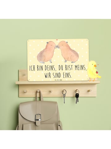 Mr. & Mrs. Panda Retro Blechschild Capybara Liebe mit Spruch in Gelb Pastell