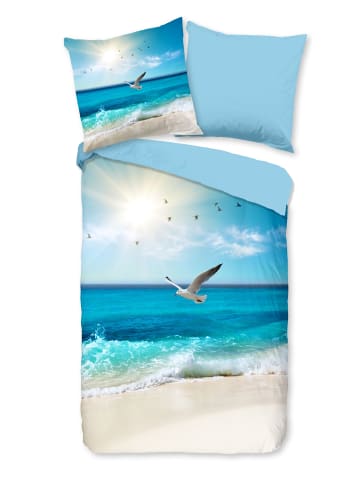 Good Morning Renforcé Bettwäsche - Sealife - Strand, Meer, Möwe in blau
