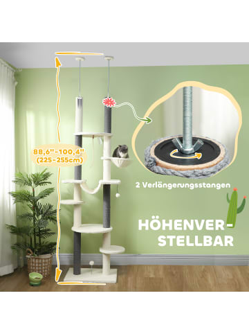 Pawhut Kratzbaum deckenhoch Weiß 60L x 44B x 225-255H cm