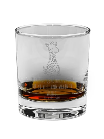 Mr. & Mrs. Panda Whiskyglas Giraffe Zufrieden mit Spruch in Transparent