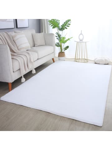 KADIMA DESIGN Teppich Kurzflor Uni-Look Polyester Wohnzimmer waschbar in Weiß