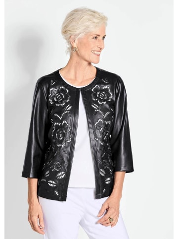 GOLDNER Kurzgröße:  Kurzjacke in Lederoptik mit Lochstickerei in schwarz