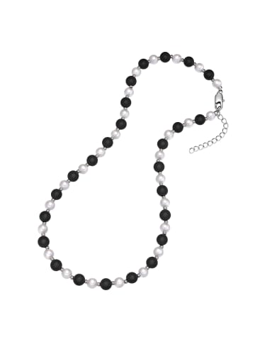 True Rebels Kette aus Edelstahl mit Onyx Muschelkernperle in schwarz