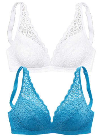 PETITE FLEUR Bralette-BH in rauchblau+weiß