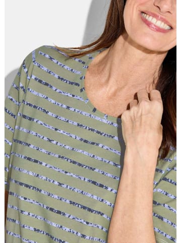 GOLDNER Kurzgröße:  Shirt in salbei / grau / gestreift