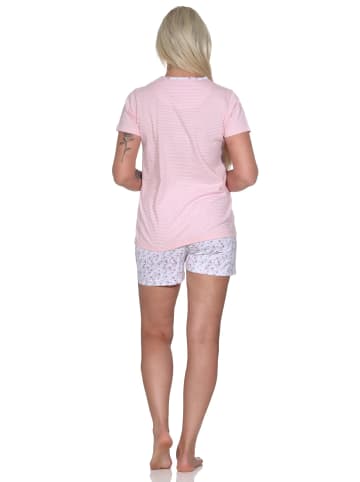 NORMANN Shorty Schlafanzug Pyjama kurzen Shorts und Ringeln in rosa