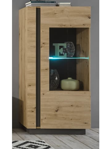 Furn.Design Vitrine Eiche Artisan, Graphit grau 72 cm, Vitrinenschrank mit Soft-Close