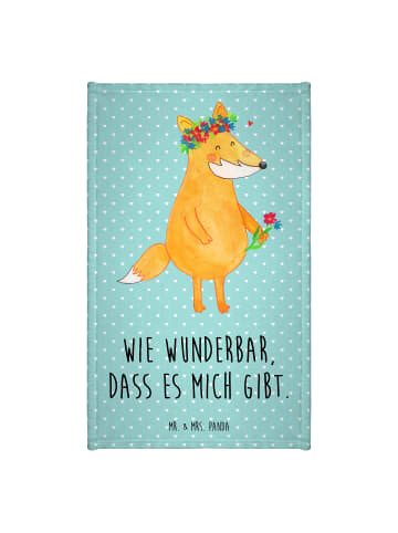 Mr. & Mrs. Panda Gästehandtuch Fuchs Blumen mit Spruch in Türkis Pastell