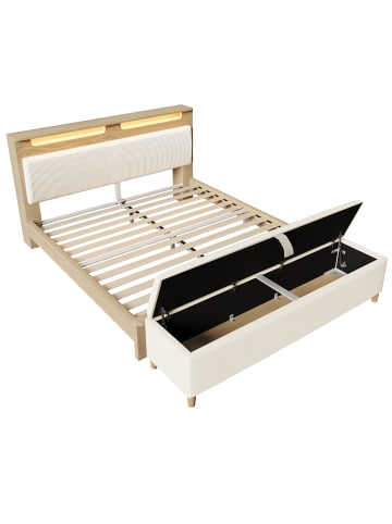 ABRIHOME Doppelbett Holzbett 180×200cm mit Bettbank Stauraum und LED