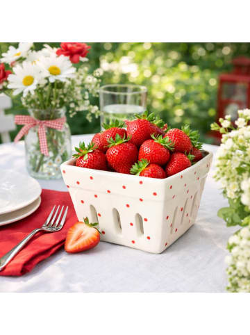 AltoBelli Obstschale BERRY Weiß mit roten Punkten Keramik 12x12 cm