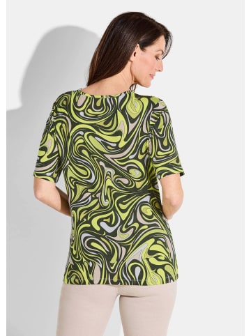 GOLDNER Kurzgröße:  Shirt Shirt in khaki / hellgrün / weiß / gemustert