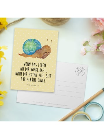 Mr. & Mrs. Panda Ansichtskarte Schnecke Sir mit Spruch in Gelb Pastell