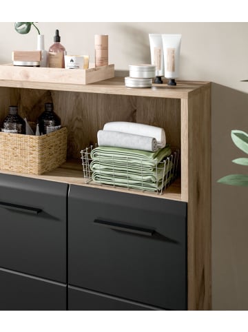 Inn.Furn Badmöbel-Set 4-teilig schwarz matt, Eiche Nox, Badezimmerschränke Set 180 cm