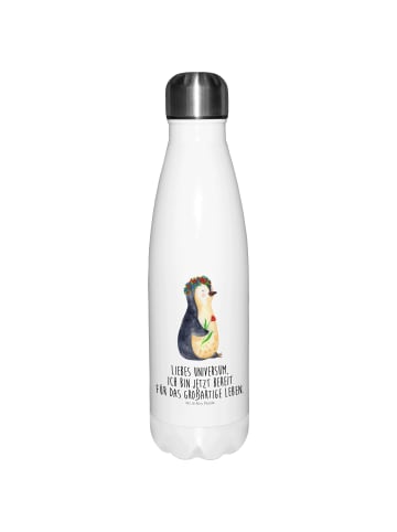 Mr. & Mrs. Panda Thermo-Trinkflasche Pinguin Blumen mit Spruch in Weiß