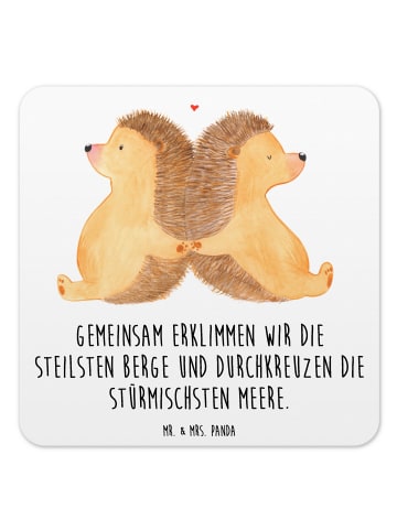 Mr. & Mrs. Panda Glasuntersetzer Igel händchenhaltend mit Spruch in Weiß