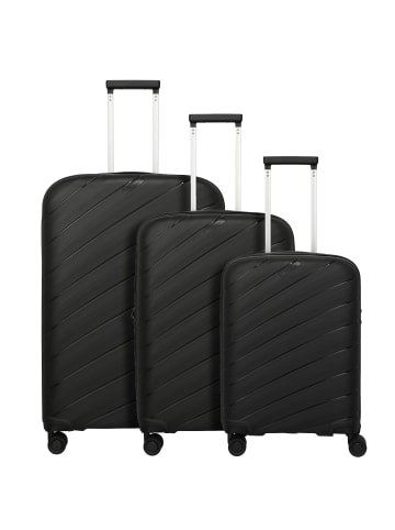 travelite Burano 4 Rollen Kofferset 3-teilig mit Dehnfalte in black