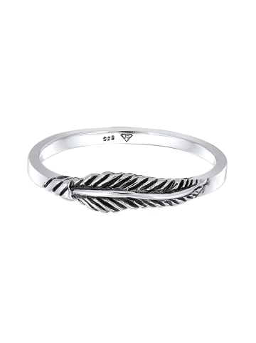 Elli Ring 925 Sterling Silber Boho, Feder in Schwarz